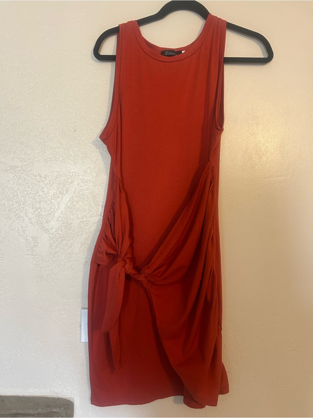Sleeveless Midi Dress with Side Knot in Rust